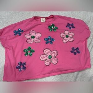 Fantastic Fawn Pink Tee with Sequin Flowers